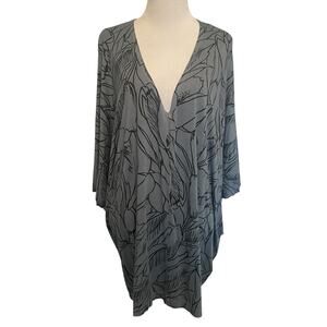 Bryn Walker Floral Oversized Top Womens XS Green & Black Lagenlook Flowy Blouse